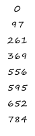 0 97 261 369 556 595 652 784